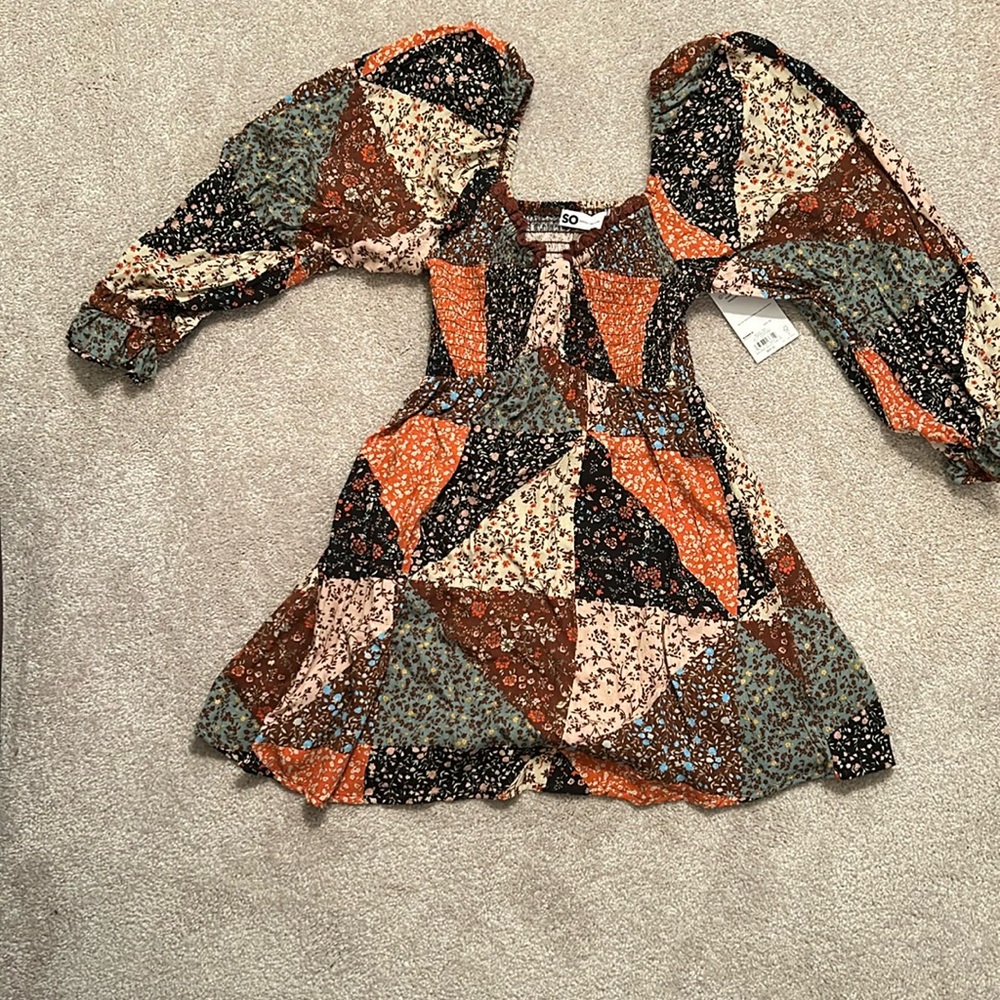 Juniors SO Revival Patchwork BabyDoll Tunic Top 213 Brown Multi Style- XS